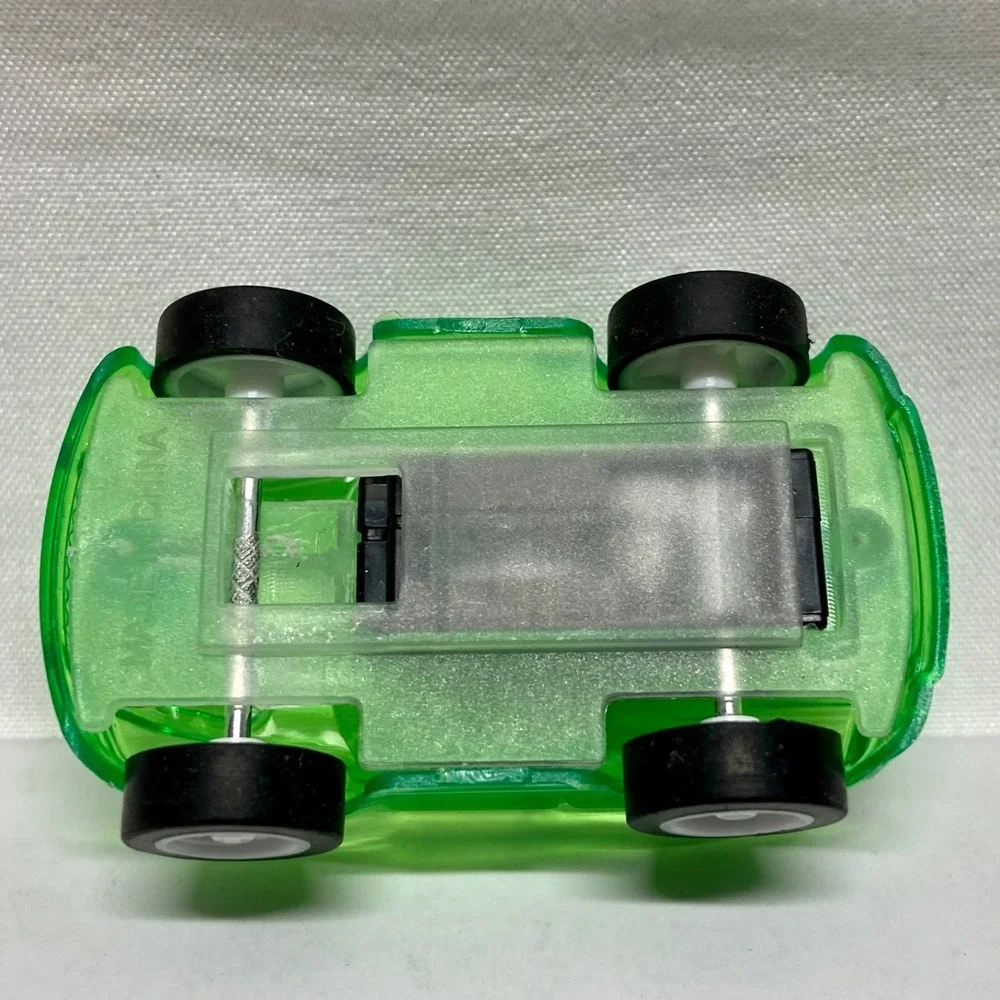 Vintage Pull Back Toy Car Green Clear See Through Body + Rubber Tires EUC